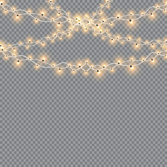 Glowing Christmas lights isolated realistic design elements. Garlands, Christmas decorations lights effects.