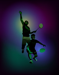 Fototapeta na wymiar Sports poster with badminton players