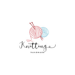 Knitting Vintage Logo, Tailor, Needle, Yarn, Fashion Retro Simple Logo, Sign, Icon Template Vector Design