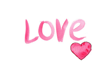 Inscription love on Valentine's day on white background with heart