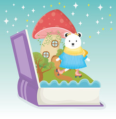 cute bear with dress and roller skate book fantasy fairy tale