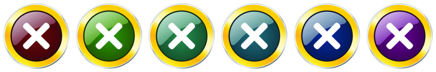 Obraz premium Cancel glossy icon set, silver metallic golden vector illustrations in 6 options for web design and mobile applications