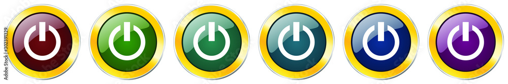 Aufkleber power glossy icon set, silver metallic golden vector illustrations in 6 options for web design and m