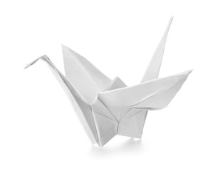 Origami crane on white background - obrazy, fototapety, plakaty