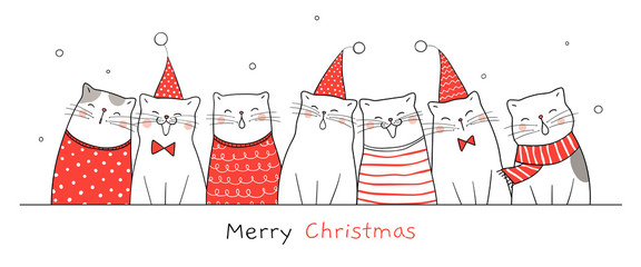 Draw banner happy cat for Christmas and new year.