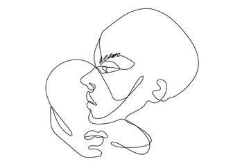 Continuous line vector drawing. Set of faces silhouettes. Abstract portrait.