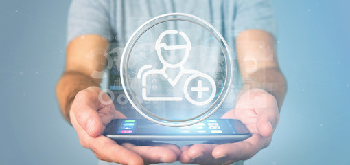 Businessman holding new contact icon