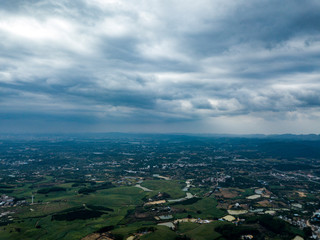 Aerial photos of rural fields, rivers and ponds in mountainous areas of China