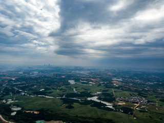Aerial photos of rural fields, rivers and ponds in mountainous areas of China