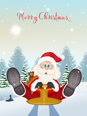 Christmas postcard with Santa Claus on sleigh