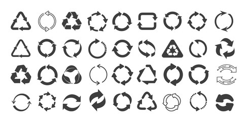 Fototapeta na wymiar Mega set of recycling flat vector icons. Gray circle arrows flat. Vector illustration. Circle gray arrow sign isolated on white background.