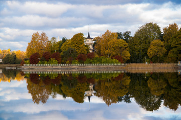 Fototapeta premium autumn landscape with sea and trees
