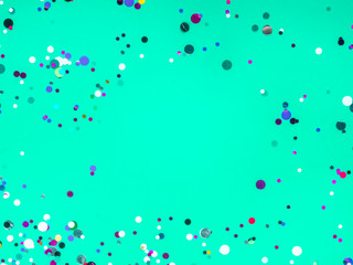 Closeup of trendy green mint colored background with empty space. Color trend concept. Festive postcard. Top view, flat lay