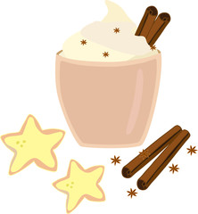 Vector winter drink, eggnog with gingerbread, christmas drink, isolated