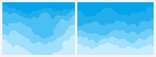 Big Set of blue sky background with clouds. Vector illustration. Isolated on white background.
