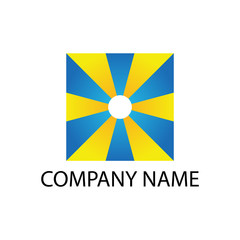 white circle with bright logo. blue and yellow power logo