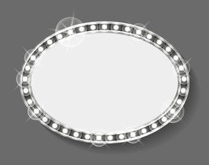 Rounded shape of frame with silver bulbs vector, isolated borders with shining and sparkling. Cold grey image of banner with copy space filling place
