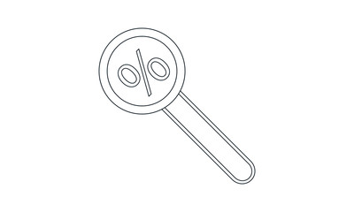Magnifying glass with percent discount icon for finding sales and offers