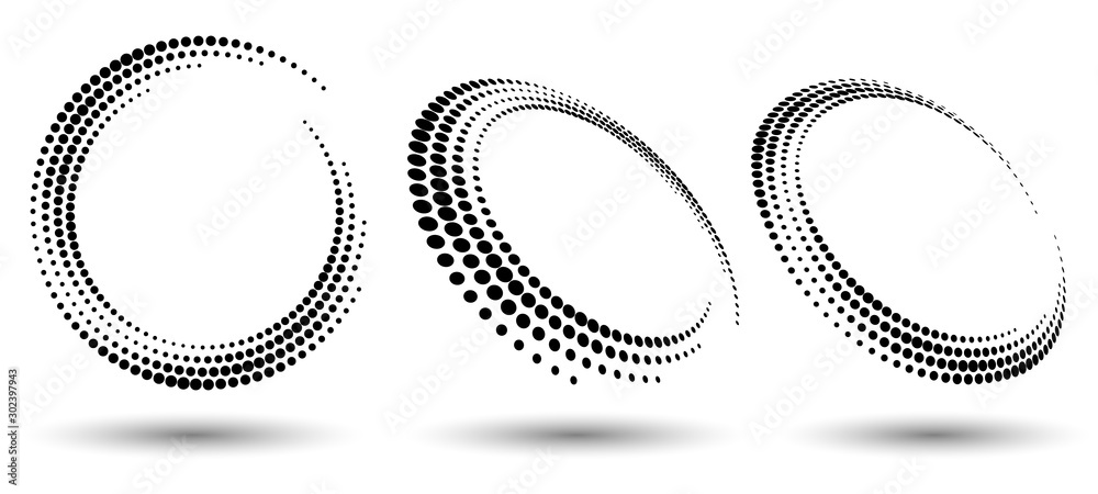 Poster Modern abstract background. Halftone dots in circle form. Round logo. Vector dotted frame. Design element or icon.