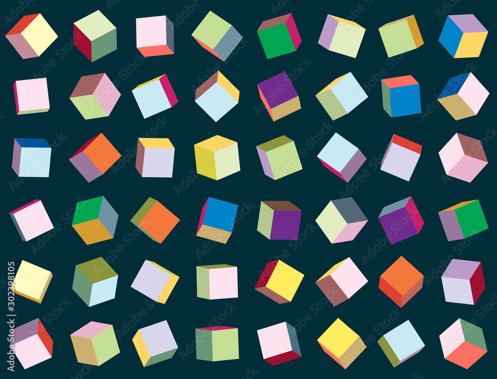 Aufkleber Vector color box pattern cube collection on black background