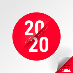 Typography text 2020 font and rat. Logo in a circle on a red background. Creative design for greeting lettering. New Year of the rat symbol 2020, flyers, posters and calendar. Vector illustration.