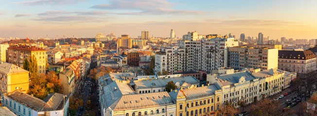 Fotobehang Aerial view of Kyiv city, center district, Ukraine. Panoramic cityscape © O.Farion