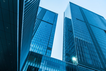 low angle view of skyscrapers in city of China.