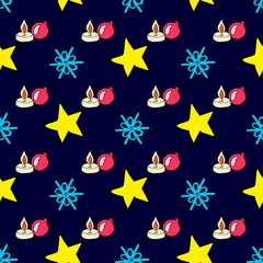 Christmas seamless pattern with Christmas toys, gifts and snowflakes. Perfect for wallpapers, wrapping paper, pattern fills, winter greetings, web page background. Separate illustrations. White