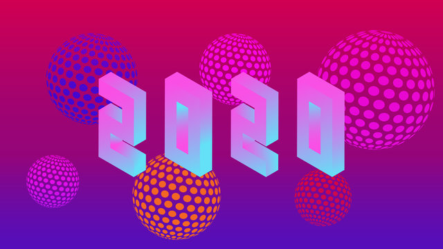 Creative new year 2019 design with abstract spere on modern motion background. For presentations, banners, leaflets, postcards and posters. Vector illustration EPS10