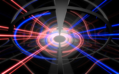 abstract architecture tunnel with neon light. 3d illustration