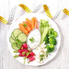 raw vegetable and dip with meter- health food concept