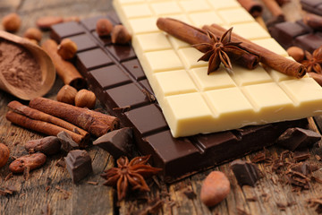 chocolate bar with coffee bean and spice
