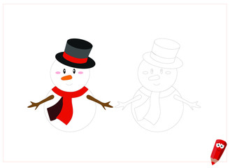 coloring page for children with examples. Educational game for children. cartoon snowman