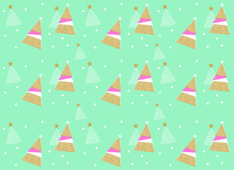 abstract christmas tree on blue background with snowflakes, christmas pattern