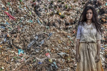 Obraz premium Poor Indian girl in garbage