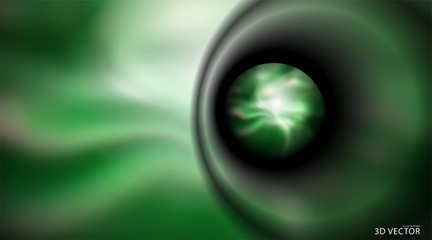 Green circle abstract fractal . Planet into a black hole. 3D galaxy vector illustration