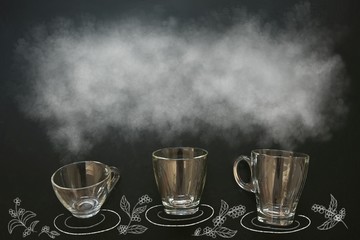 cup of coffee with smoke on chalkboard
