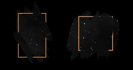 Alpha channel animated black ink brush stroke with golden frame  on transparent background. Square, rectangular borders for gif social media stories. Moving night sky with snow, stars, comet. Festive  - Powered by Adobe