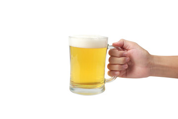 Glass of a beer in hand isolated