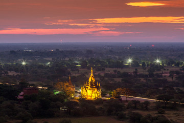 Beautiful scenery of Bagan is an ancient city in central Myanmar in sunrise time,  This temple town is one of Myanmar’s main attractions