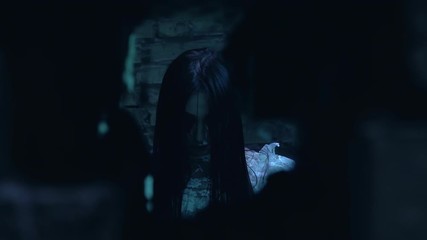 Evil woman eyes leaking black matter, soul eater, zombie, death, horror scene