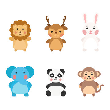 Set of animals. Cute cartoon animals vector. Flat character design vector.