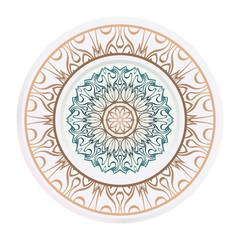decorative plates for interior design. Empty dish, porcelain plate mock up design. Vector illustration. Decorative plates with Mandala ornament patterns. Home decor background
