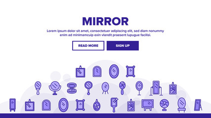 Fototapeta na wymiar Mirror Different Form Landing Web Page Header Banner Template Vector. Broken And New, Ancient And Modern, Hand And Wall Mirror Illustration