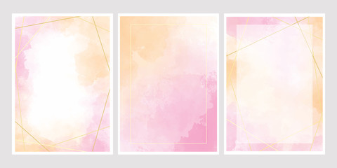 pink watercolor wash splash with golden frame 5x7 invitation card background template collection