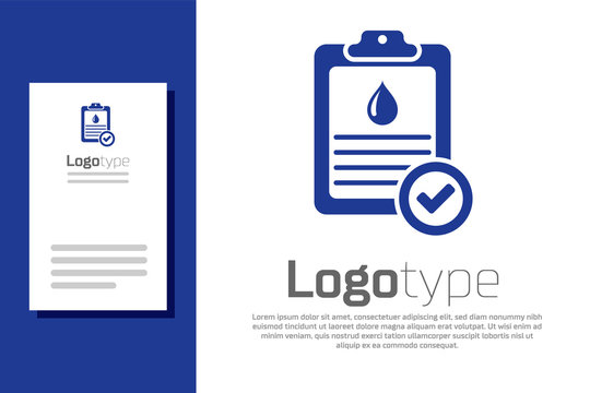 Blue Medical clipboard with blood test results icon isolated on white background. Clinical record, prescription, medical check marks report. Logo design template element. Vector Illustration