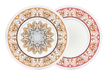 Set of round floral frame and mandala ornament. Vector illustration.