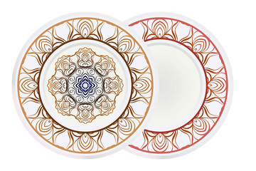 Set of round floral frame and mandala ornament. Vector illustration.