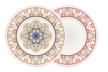 Set of round floral frame and mandala ornament. Vector illustration.