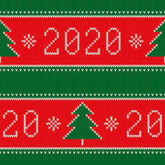 New Year 2020. Winter Holiday Seamless Knitted Background. Wool Knit Texture Imitation